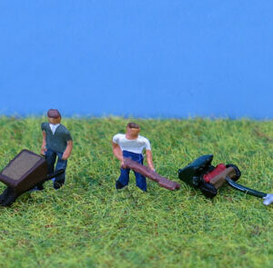 Lawnmower and Wheelbarrows with Gardeners